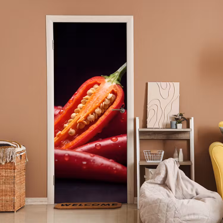 Door sticker - Chili Pepper - Red - Food - Chilipeper - Rood - Eten deurposter klein