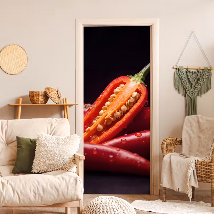 Door sticker - Chili Pepper - Red - Food - Chilipeper - Rood - Eten deurposter klein