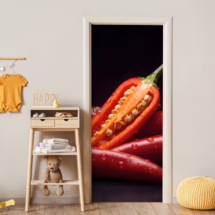 Door sticker - Chili Pepper - Red - Food - Chilipeper - Rood - Eten deurposter klein