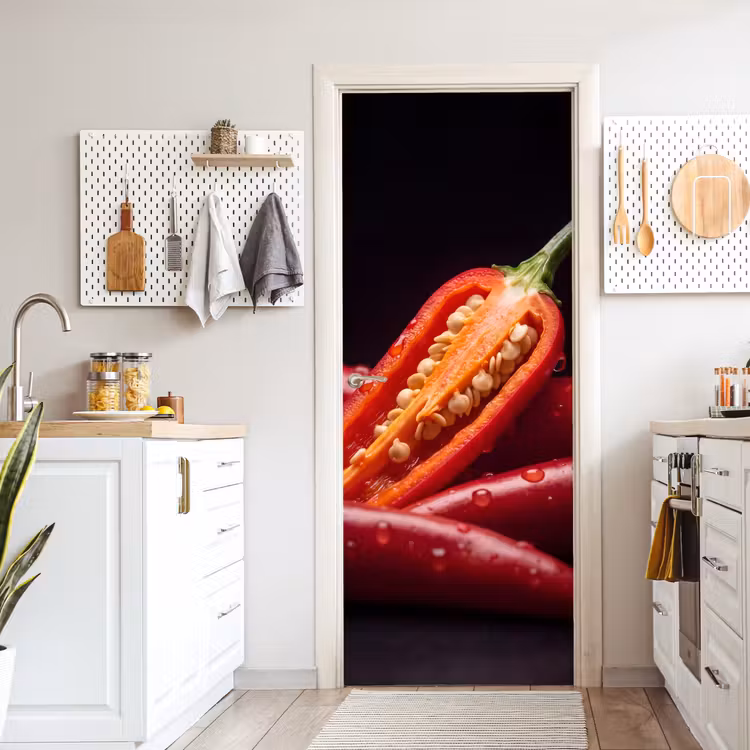 Door sticker - Chili Pepper - Red - Food - Chilipeper - Rood - Eten deurposter klein