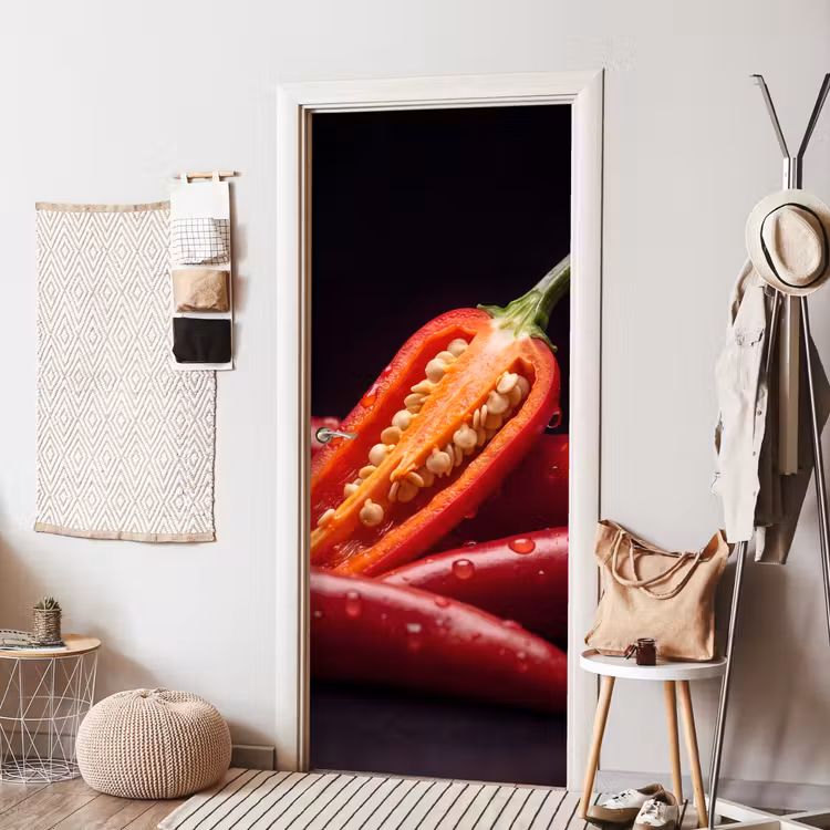 Door sticker - Chili Pepper - Red - Food - Chilipeper - Rood - Eten deurposter klein