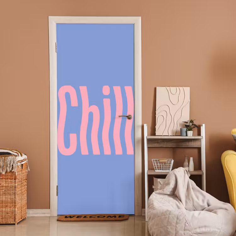 Chill - Roze - Blauw - Golvend deurposter klein -sfeer1