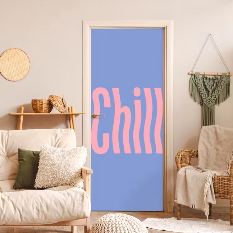 Chill - Roze - Blauw - Golvend deurposter klein -sfeer2