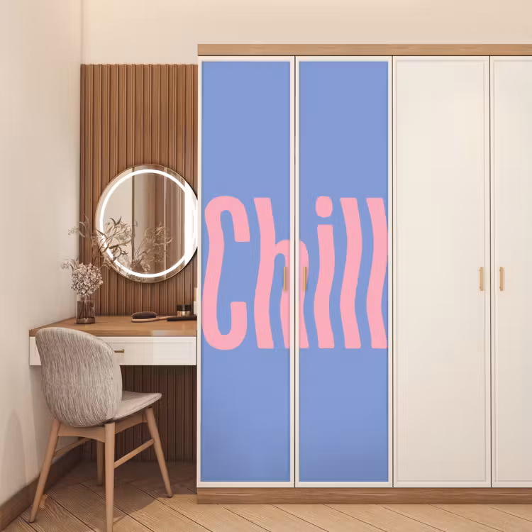 Chill - Roze - Blauw - Golvend deurposter klein -sfeer3