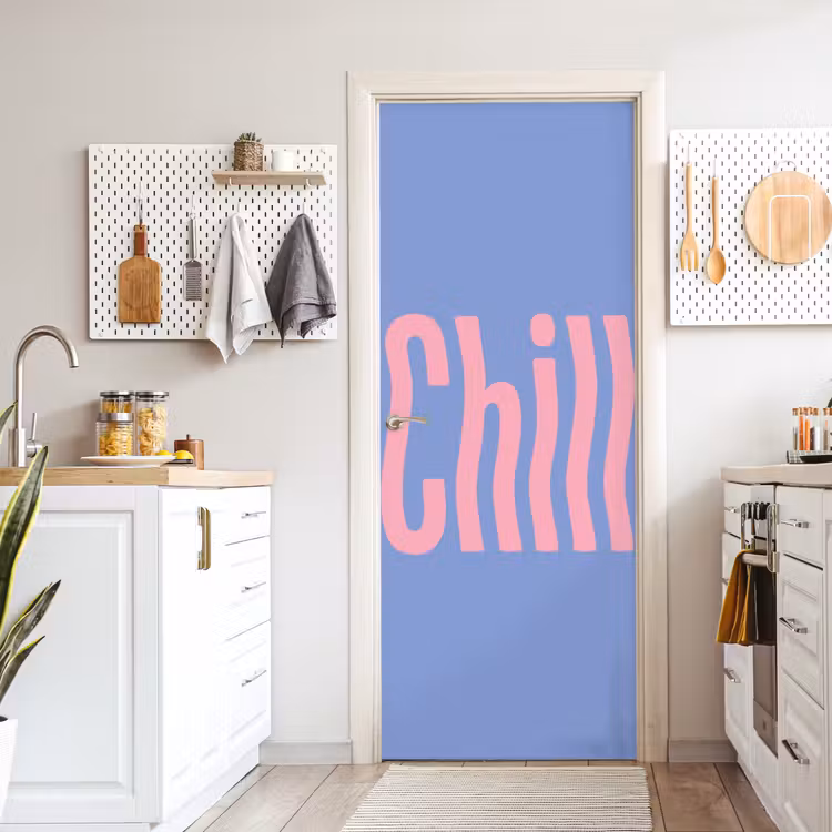 Chill - Roze - Blauw - Golvend deurposter klein -sfeer5