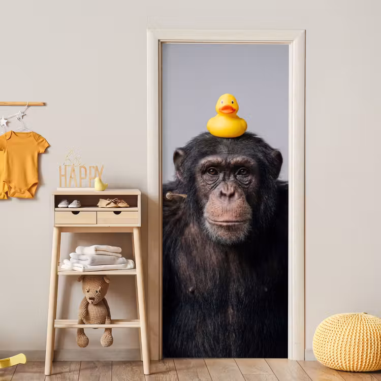Chimpansee - Badeend - Grijs deurposter klein -sfeer4