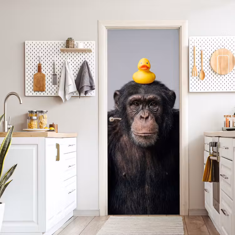 Chimpansee - Badeend - Grijs deurposter klein -sfeer5