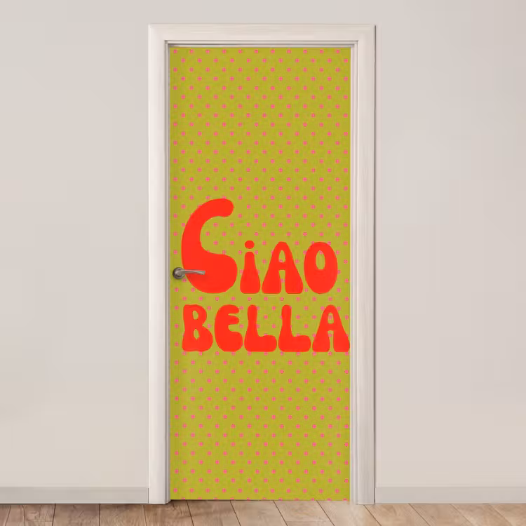 Ciao bella - Rood - Groen - Stippen deurposter klein -3d_beige