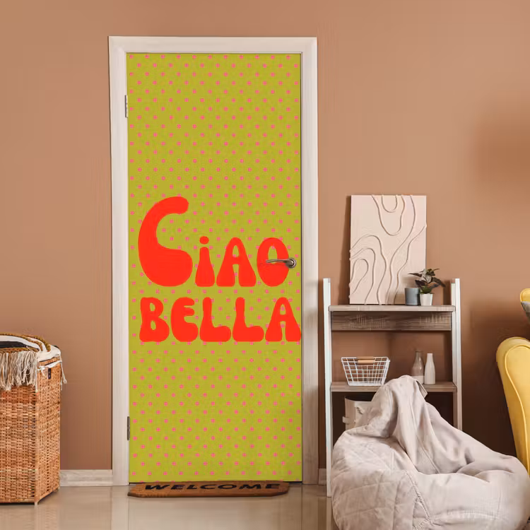 Ciao bella - Rood - Groen - Stippen deurposter klein -sfeer1