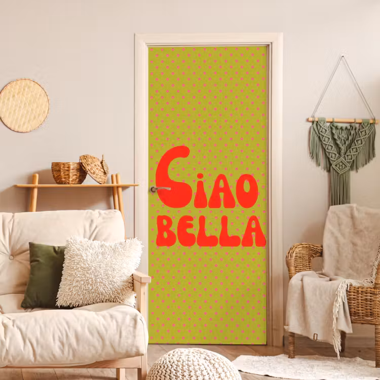 Ciao bella - Rood - Groen - Stippen deurposter klein -sfeer2
