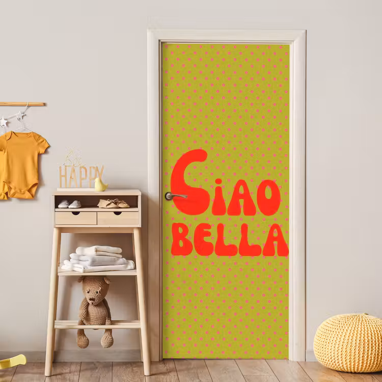Ciao bella - Rood - Groen - Stippen deurposter klein -sfeer4