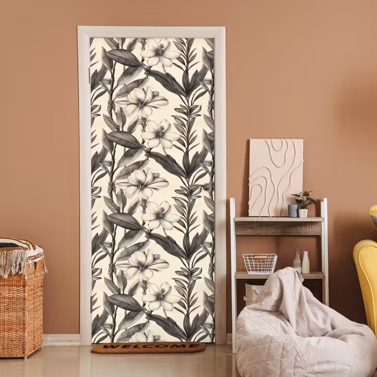 Klassiek - Botanisch - Zwart - Beige deurposter klein 289 -sfeer1