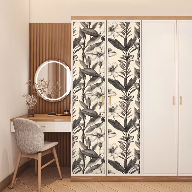 Klassiek - Botanisch - Zwart - Beige deurposter klein 289 -sfeer3
