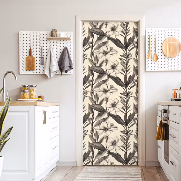 Klassiek - Botanisch - Zwart - Beige deurposter klein 289 -sfeer5
