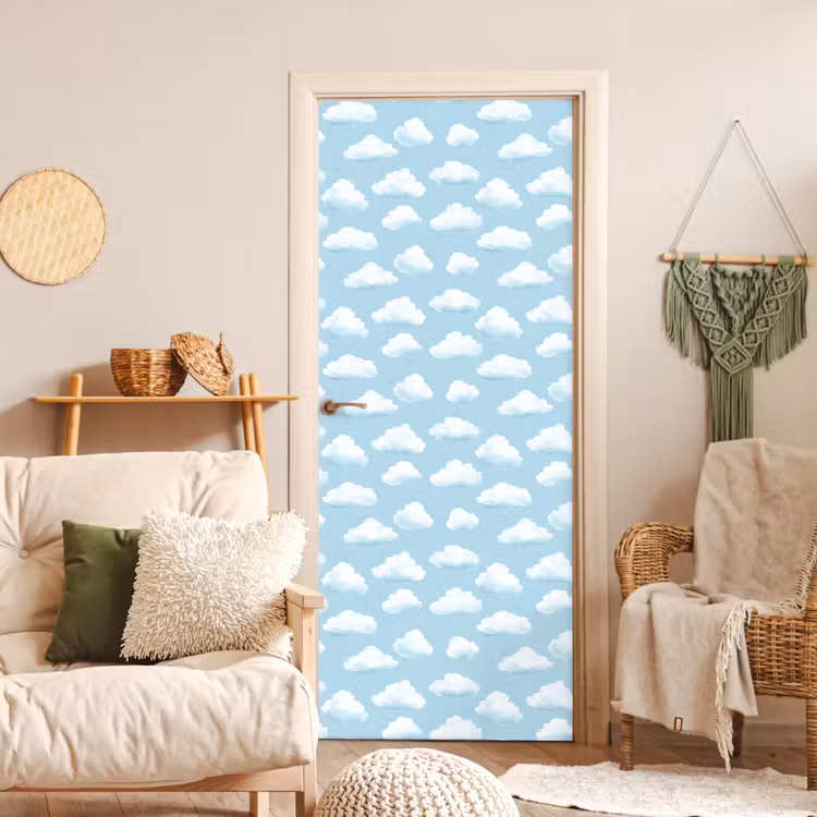 Wolken - Illustratie - Blauw deurposter klein 289 -sfeer2