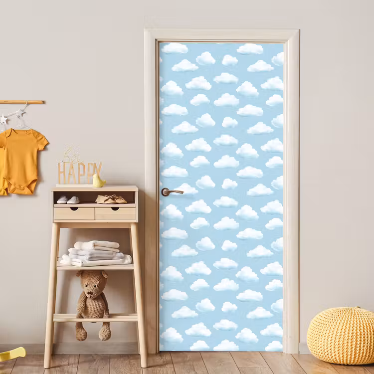 Wolken - Illustratie - Blauw deurposter klein 289 -sfeer4