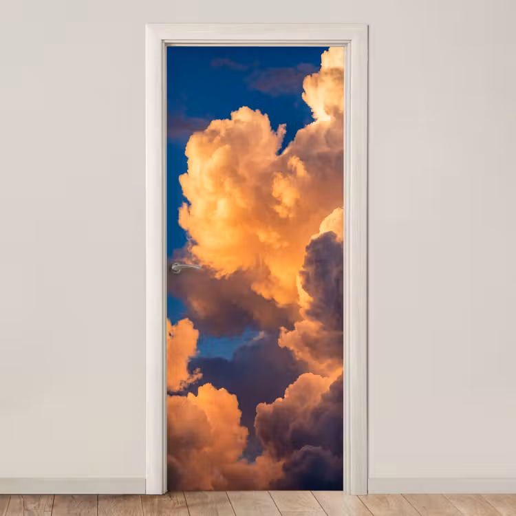 Wolken - Zonsondergang - Natuur - Oranje - Blauw deurposter klein -3d_beige