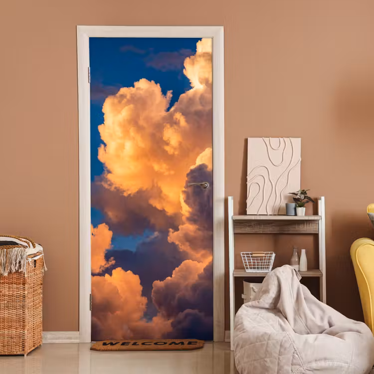 Wolken - Zonsondergang - Natuur - Oranje - Blauw deurposter klein -sfeer1
