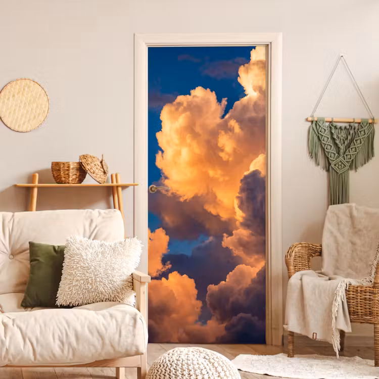 Wolken - Zonsondergang - Natuur - Oranje - Blauw deurposter klein -sfeer2