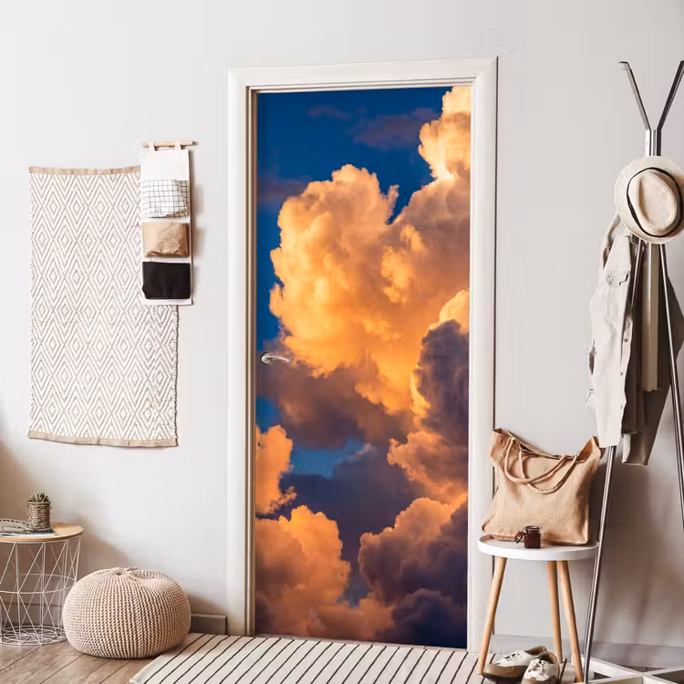 Wolken - Zonsondergang - Natuur - Oranje - Blauw deurposter klein -sfeer6
