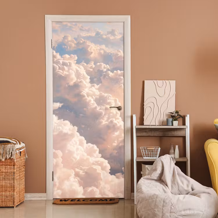Wolken - Zonsondergang - Natuur - Pastel - Roze deurposter klein -sfeer1