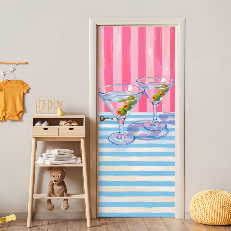 Cocktail - Olijven - Kunst - Modern - Roze deurposter klein -sfeer4