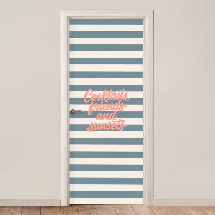 Cocktails - Strepen - Blauw - Koraal deurposter klein -3d_beige