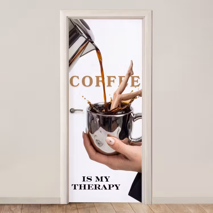 Koffie - Mok - Kan - Therapie deurposter klein -3d_beige