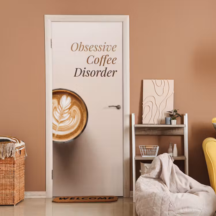 Koffie - Obessive Coffee Disorder - Beige deurposter klein -sfeer1