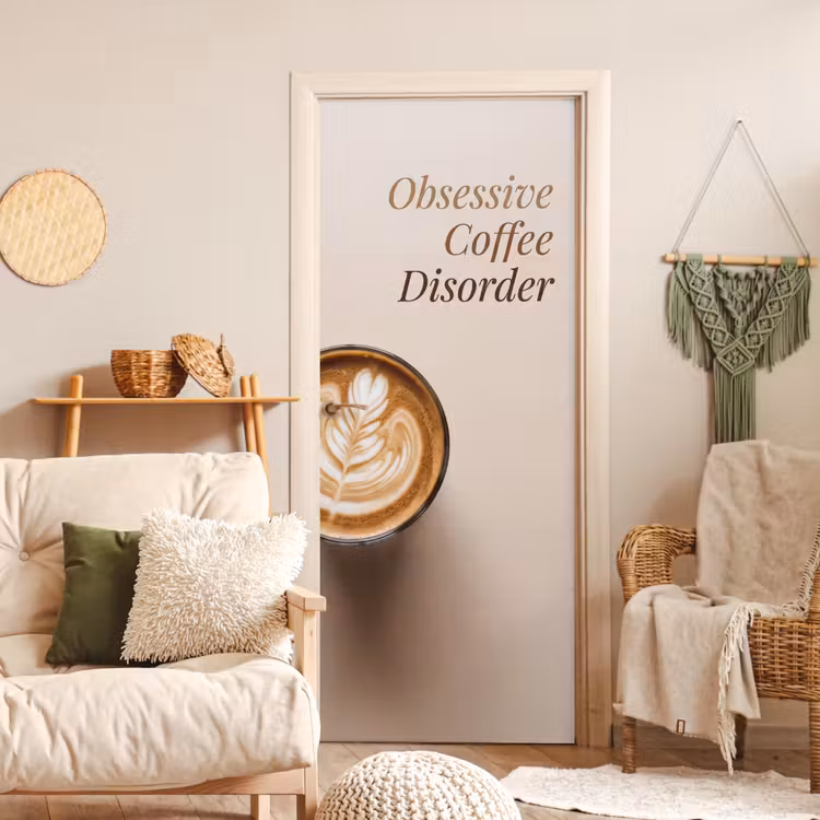 Koffie - Obessive Coffee Disorder - Beige deurposter klein -sfeer2
