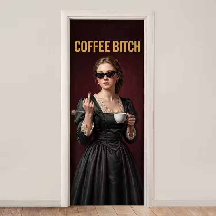 Koffie - Vrouw - Middelvinger deurposter klein -3d_beige