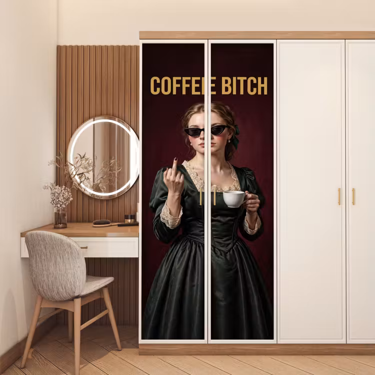 Koffie - Vrouw - Middelvinger deurposter klein -sfeer3