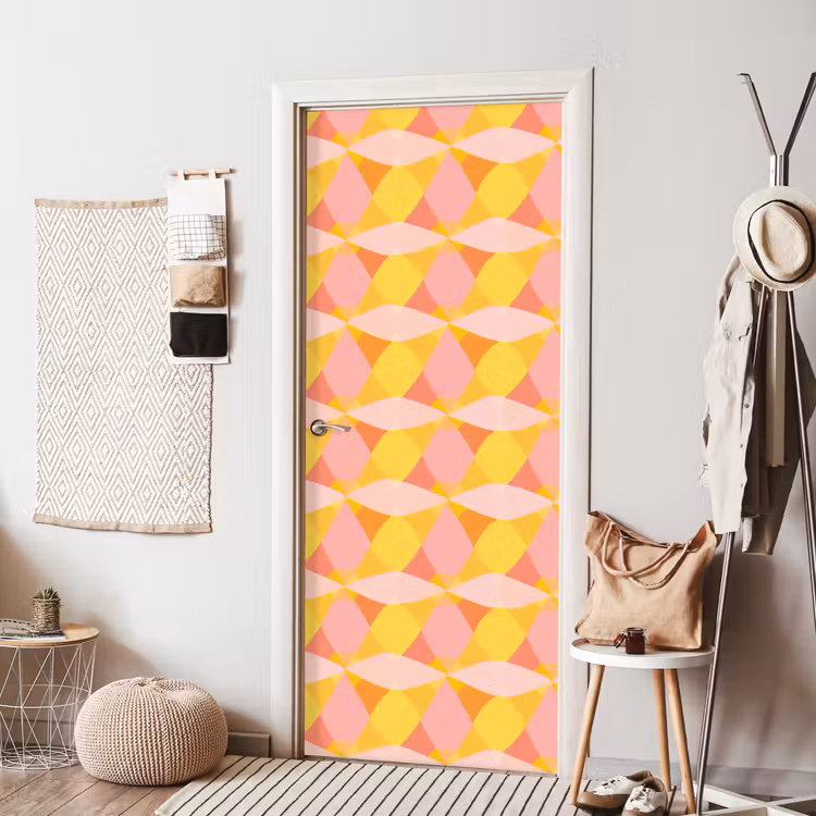 Kleurrijk - Ruitpatroon - Bladvormen deurposter klein 289 -sfeer6