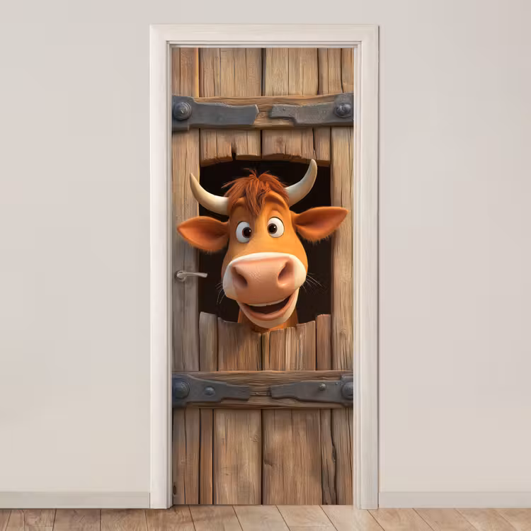 Koe - Bruin - Boerderij - Schuur - Raam deurposter klein -3d_beige
