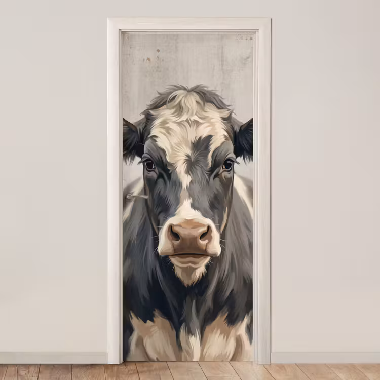 Koe - Portret - Dieren - Modern deurposter klein -3d_beige