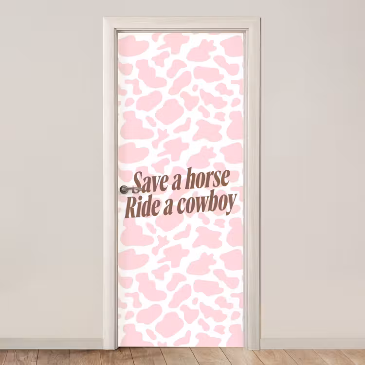 Koeienprint - Roze - Cowboy - Horse deurposter klein -3d_beige