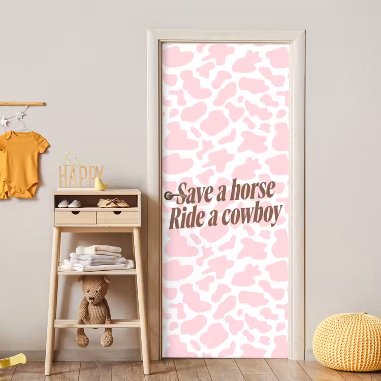 Koeienprint - Roze - Cowboy - Horse deurposter klein -sfeer4