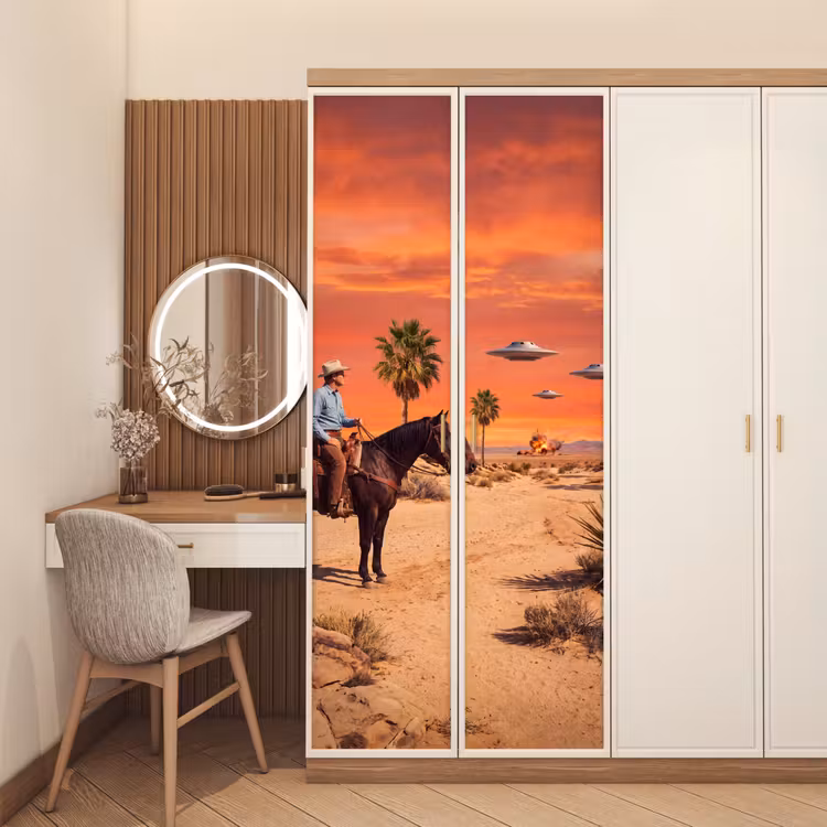 Door sticker - Cowboy - Horse - Desert - Cowboy - Paard - Woestijn deurposter klein