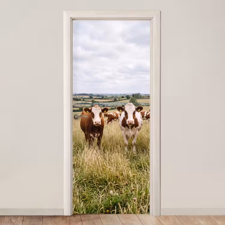 Koeien - Portret - Weide - Boerderij - Nieuwsgierig deurposter klein -3d_beige