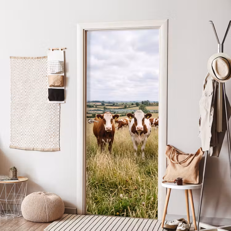 Koeien - Portret - Weide - Boerderij - Nieuwsgierig deurposter klein -sfeer6