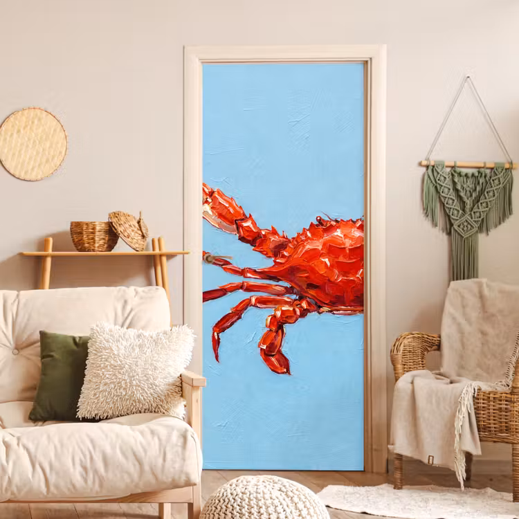 Krab - Zee - Dieren - Abstract - Rood deurposter klein -sfeer2