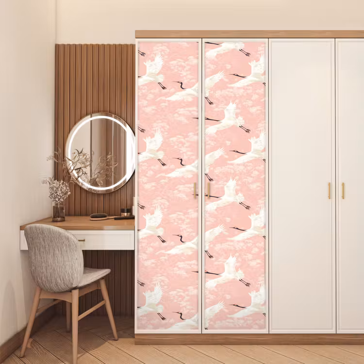 Kraanvogels - Bloesem - Roze deurposter klein 289 -sfeer3
