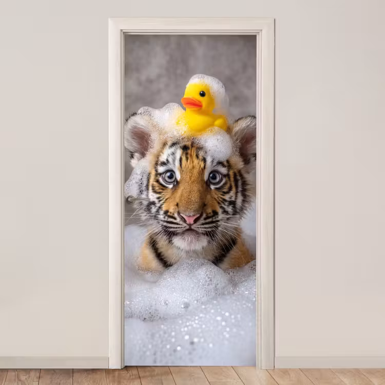 Welpje - Bad - Geel deurposter klein -3d_beige