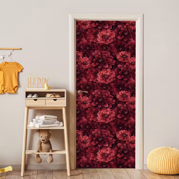 Dahlias - Bloemen - Rood deurposter klein 289 -sfeer4