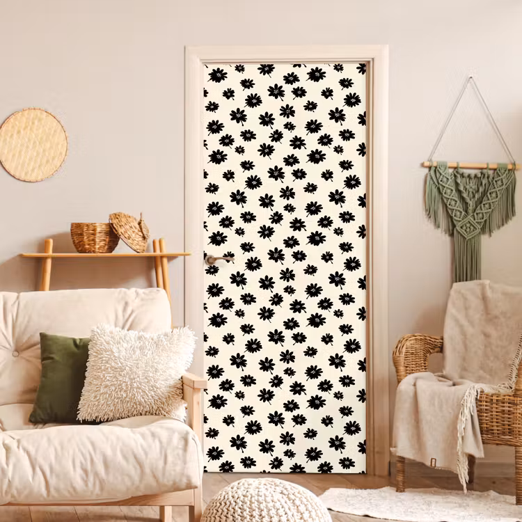 Madeliefjes - Grafisch - Zwart - Beige deurposter klein 289 -sfeer2