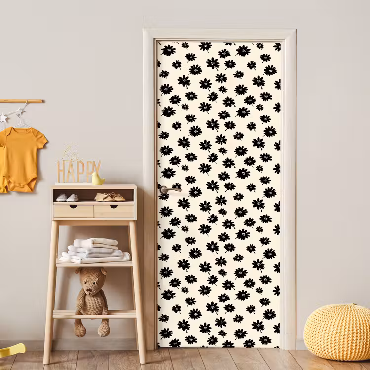 Madeliefjes - Grafisch - Zwart - Beige deurposter klein 289 -sfeer4