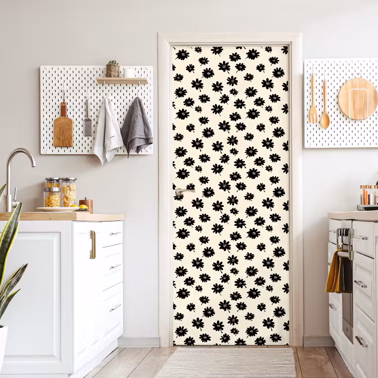 Madeliefjes - Grafisch - Zwart - Beige deurposter klein 289 -sfeer5