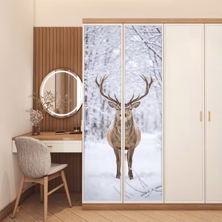 Hert - Winter - Bos - Natuur - Wit deurposter klein -sfeer3