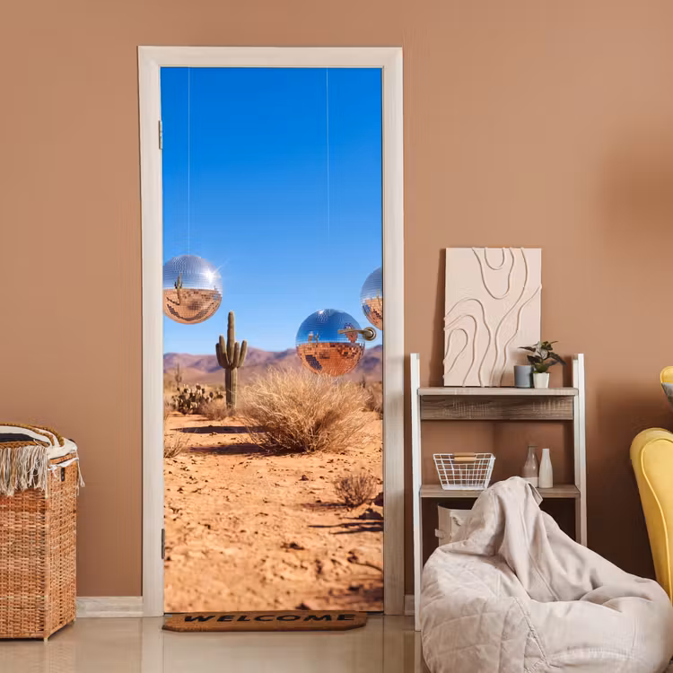 Door sticker - Desert - Mirror Ball - Art - Woestijn - Spiegelbal - Kunst deurposter klein