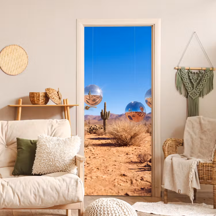 Door sticker - Desert - Mirror Ball - Art - Woestijn - Spiegelbal - Kunst deurposter klein